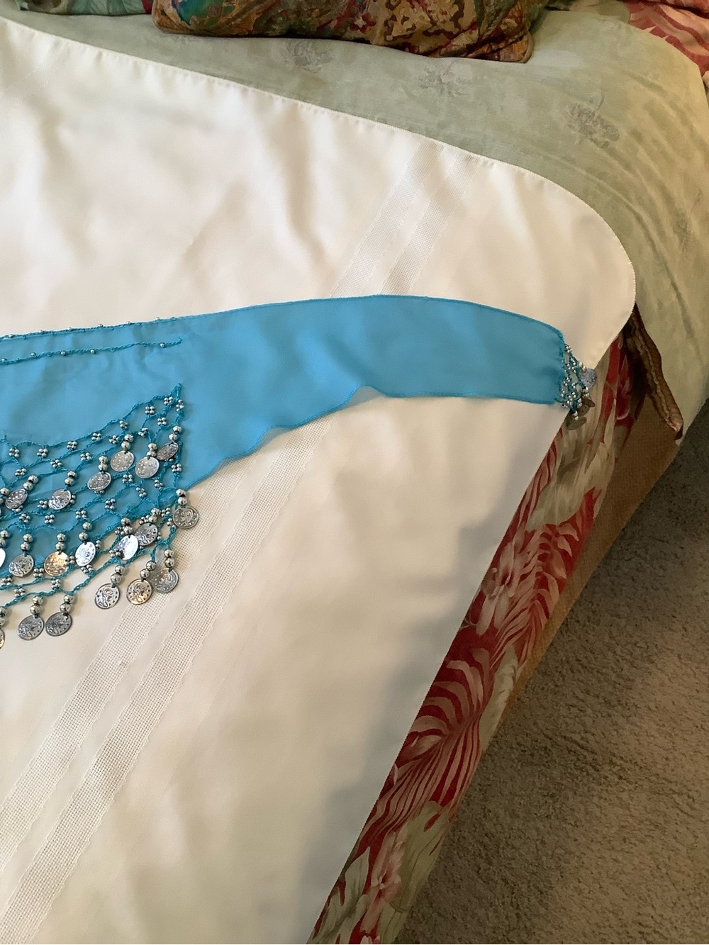 Source Unknown Turquoise Beaded Coin Scarf